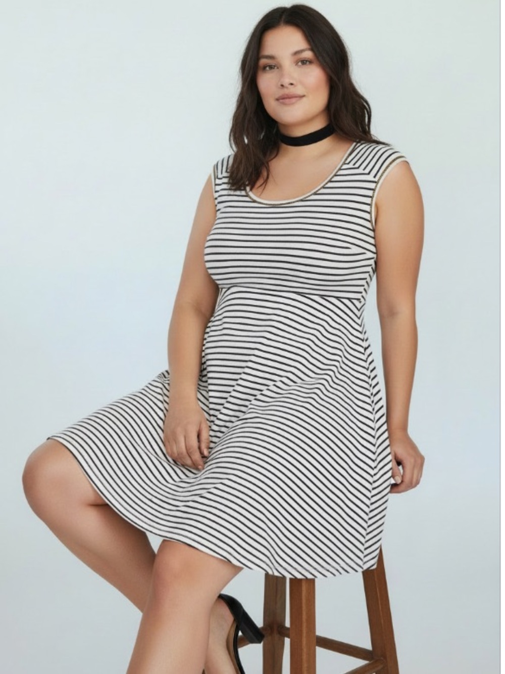 Torrid Black White Striped Skater Flare Dress Plus Size 1
